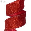 Fita Aramada de Natal 6cm x 9m  Glitter Vermelho - Ref. 1712905-R